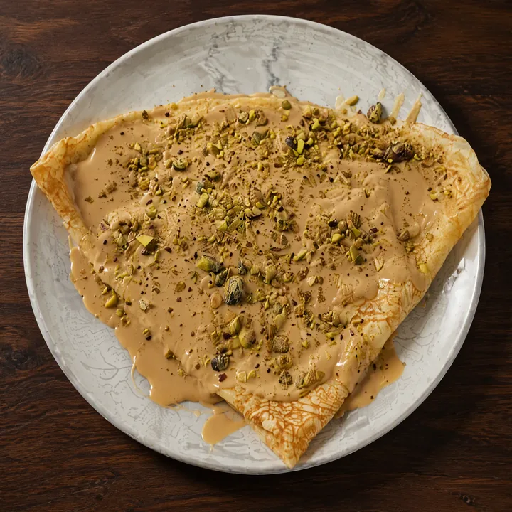 Crêpe au chocolat blanc Dulcey et éclats de pistache, la spéciale Zozo