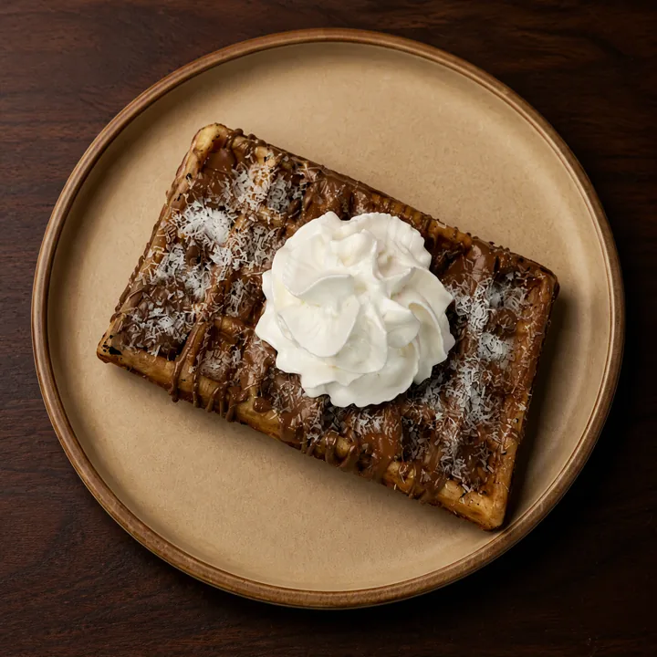 Gaufre au chocolat Azélia, noix de coco et chantilly, la spéciale Laura