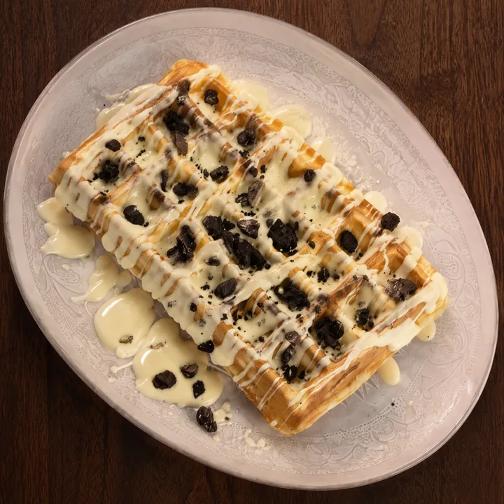 Gaufre nappée de chocolat Ivoire et d'Oréo, la spéciale Bullma